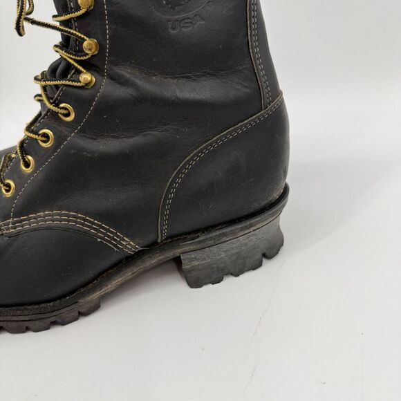 Chippewa Steel Toe Logger Boots Leather Lace Up Black Vibram Men Size 8.5 E WIDE main image 9